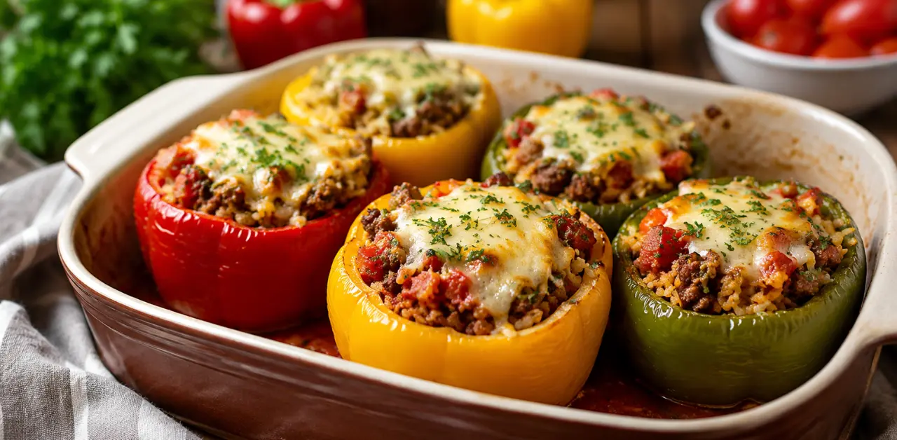 Stuffed Capsicums with Rice and Cheese